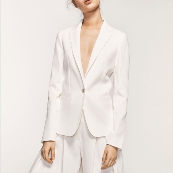 MASSIMO DUTTI 100% linen one button blazer in white Sz4 - Picture 1 of 9